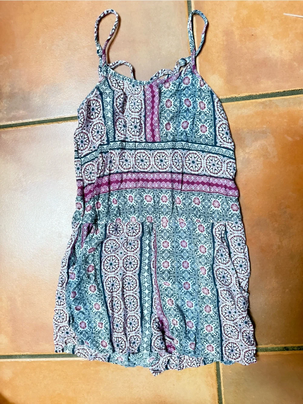 Forever 21 Teal and Mauve Patterned Girls Romper with Straps